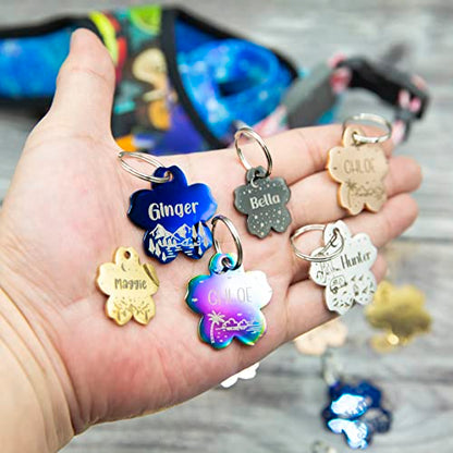 Personalized Dog Tag with 5 Lines of Custom Deep Engraved Durable Stainless Steel Pet ID Name Tag Designer Regular Size Flower - size: Regular, style: Flower