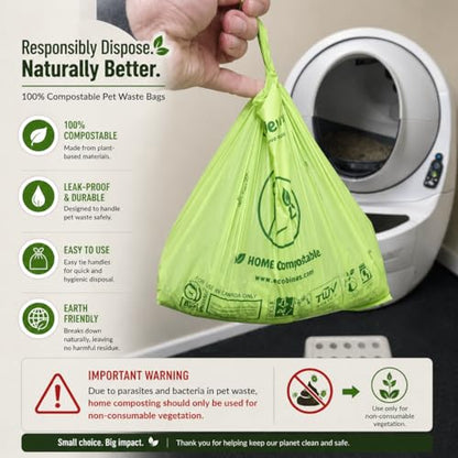 100% Compostable Pet Waste Disposal Bag (140 ct.) Plant-Based Cat Litter Poop Waste Pick-Up Bags with Handles Dog poop Bags Disposable Compost Food Scrap Liners (140 ct.)