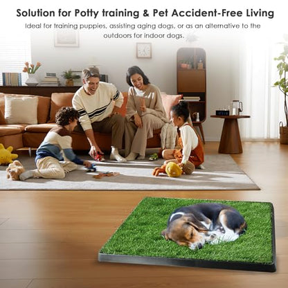 TeqHome Dog Grass Pad with Tray, Dog Litter Box, Reusable Artificial Pee Grass Pad for Dogs Indoor & Outdoor, Dog Potty Tray, Washable Puppy Pee Pad Turf for Dogs to Pee on Balcony Patio (25" x 21")