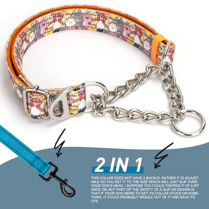 No-Pull Martingale Dog Collar with Chain - Adjustable Anti Pull Training Collar, Safe Choker Control Limited Slip Walking Training Dog Collars （Cute Dog Paw Print XL） - color: 12, size: XL