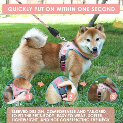Dog Harness and Leash Set, No Pull Saddle Style Pet Harness, Breathable Mesh Adjustable Reflective Dog Vest for Medium Small Dogs Harness 2 D-Rings, Pink, XS - color: Pink, size: XS