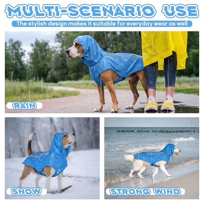 Dog Raincoat with Reflective Strip Hoodie, Waterproof Dog Raincoats, Adjustable Lightweight Hooded Poncho Dog Rain Jacket, Snowproof Windproof Clothes, Dog Raincoat for Large Dogs - color: Blue, size: L