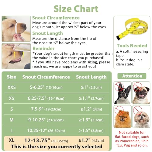 Mayerzon Dog Muzzle with Hook and Loop for Large Medium Small Dogs, Patented Soft Mesh Beagle Labrador Puppy Muzzles for Biting Chewing Grooming, Breathable, Adjustable, Allows Panting Drinking - size: XL(Snout Cir 12"-13.75")