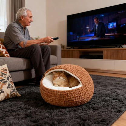 Cat Cave Bed | Small Semi Enclosed Anti-Slip Dog Nest Bed | Calming Nest Covered Kitten Cave | for Home Dorm Bedroom Living Room Balcony - color: Dark Coffee