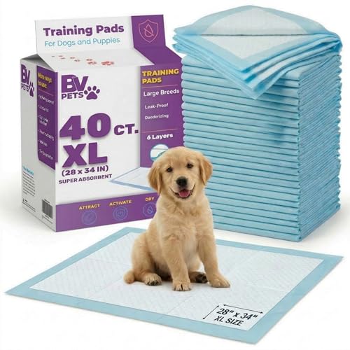 BV Puppy Pads XL 40 Count 34"x28" - Leak-Proof Pee Pads for Dogs with 6-Layer Design, Rapid Dry Sheet & Attractant - Dog Pad Extra Large with Odor Control - Perfect for Big Dogs & Indoor Use - size: XL / 40-Count (Standard)