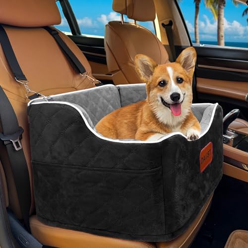Dog Car Seat for Small Medium Dogs, Detachable Washable Dogs Booster Seat Under 35lbs, Elevated Dog Car Bed with Storage Pockets (Black Grey, One Size) - color: Black Grey
