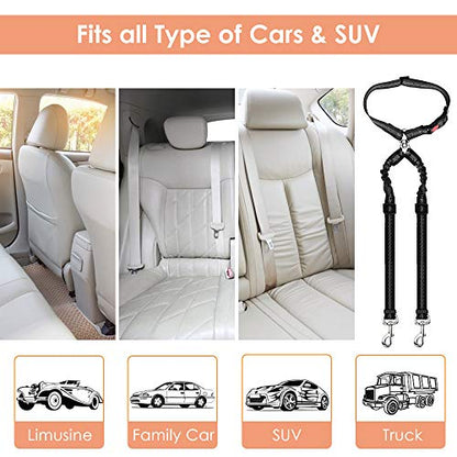 AUTOWT Double Dog Seat Belt, New Dual Pet Car Headrest Restraint Safety Seatbelt No Tangle Dog Leash Duty Adjust Elastic Bungee Puppy Lead Splitter Connect Harness in Vehicle Travel for 2 Dogs