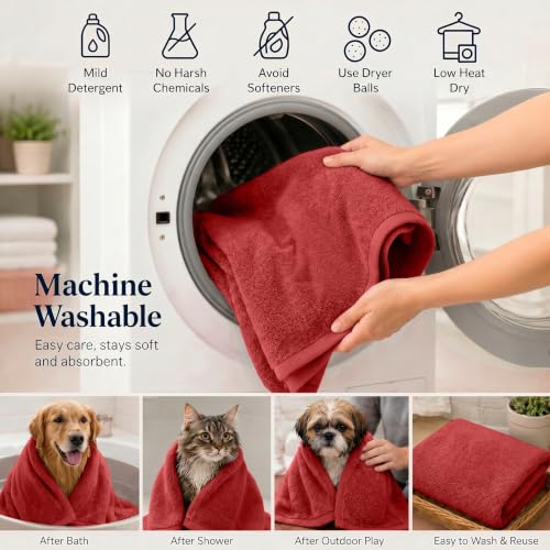DAN RIVER Dog Towel - Pack of 1, 100% Cotton, 20x40, Ultra Soft 450 GSM, Super Absorbent & Quick Drying Towel for Dogs, Cats, and Other Pets, Salsa. - color: Salsa