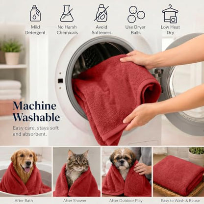 DAN RIVER Dog Towel - Pack of 1, 100% Cotton, 20x40, Ultra Soft 450 GSM, Super Absorbent & Quick Drying Towel for Dogs, Cats, and Other Pets, Salsa. - color: Salsa