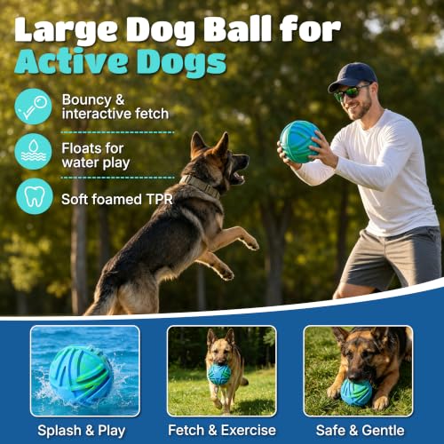 Dog Balls for Large Dogs, 7 Inch Large Dog Ball, Bouncy Floating Fetch Toy, Interactive Rubber Ball, Durable TPR Foam Outdoor & Water Toy for Medium & Large Breeds (Blue & Green Swirl) - color: Blue & Green Swirl