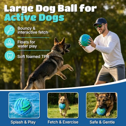 Dog Balls for Large Dogs, 7 Inch Large Dog Ball, Bouncy Floating Fetch Toy, Interactive Rubber Ball, Durable TPR Foam Outdoor & Water Toy for Medium & Large Breeds (Blue & Green Swirl) - color: Blue & Green Swirl