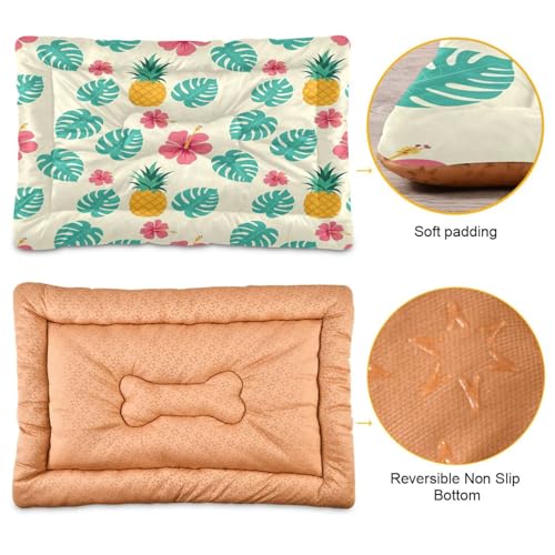 Pineapple Pattern Pet Bed Mat for Dogs and Cats, Soft Washable Crate Pad with Non-Slip Bottom, Cozy Bed Cushion for Small Medium Large Pets, 18x24 Inch - size: Small