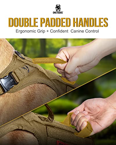 OneTigris Tactical Dog Harness with 5X Metal Buckle,Dog MOLLE Vest with Handle,No Pulling Front Clip,Hook and Loop Panel for Dog Custom Patch - color: Brown, size: M
