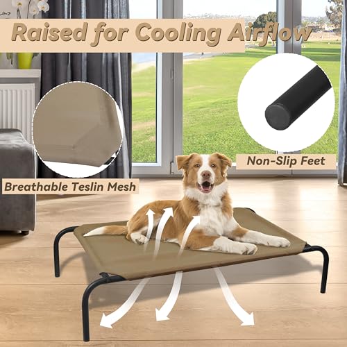 Heavy Duty Steel-Framed Portable Elevated Pet Bed, Elevated Cooling Pet Cot, 43.5" L x 25.5" W x 7.8" H(M, Brown) - color: Brown, size: Medium