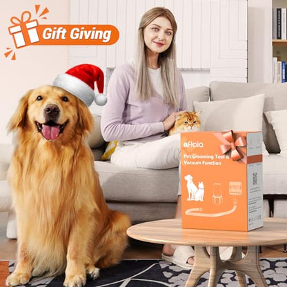 Afloia Dog Brush Vacuum Attachment - Pet Grooming Tool for Dogs & Cats (Vacuum Not Included), Compatible with 1-1.5" Round Port Vacuums (Dyson,Bissell,Eureka,Dirt Devil), with Extension Hose (White)