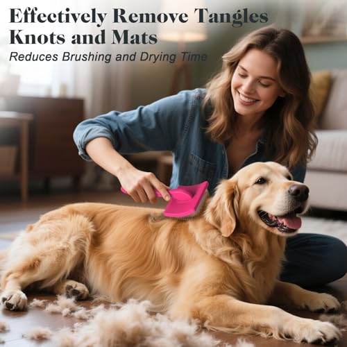 2PCS Slicker Brush for Dogs & Pet Comb,Professional Dog Grooming Brush (Goldendoodles,Poodles,Labradoodles) with Extra Long Pins to Effectively Remove Tangles, Knots and Mats (Pink, Large) - color: Pink, size: Large