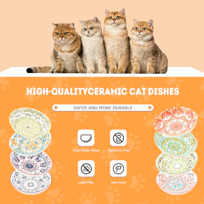 YEAHGO Cat Food Bowls for Indoor Cats Ceramic Cat Bowls Whisker Friendly Cat Dishes for Food and Water 5.5 Inches Kitten Bowls Cute Cat Feeding Bowls Set 8 Cat Wet Food Bowl Set Shallow Cat Plate - size: Boho–8 Pack