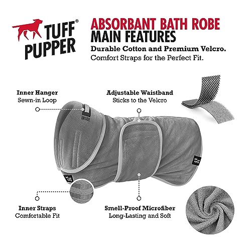 Tuff Pupper XXX-Large Fast Drying Bath Robe & Quick Dry Towel for Dogs | Ultra Absorbent Microfiber Shammy | Gray