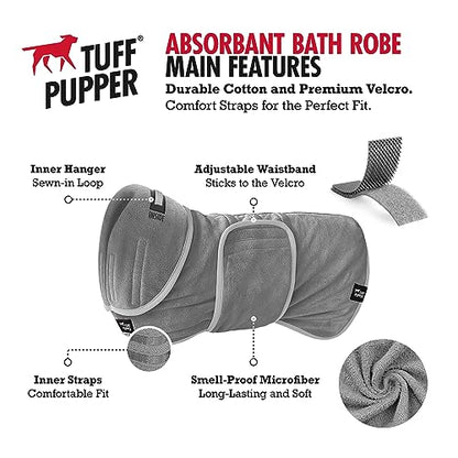 Tuff Pupper XXX-Large Fast Drying Bath Robe & Quick Dry Towel for Dogs | Ultra Absorbent Microfiber Shammy | Gray