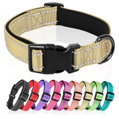 HEELE Dog Collar, Reflective Dog Collar, Soft Neoprene Padded Breathable Nylon Pet Collar Adjustable for Small Dogs, Light Khaki, S(10.23-14.96") - color: Light Khaki, size: Small (10.23-14.96")