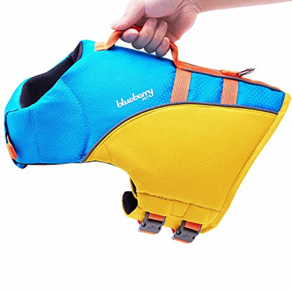 Blueberry Pet 2023 New Reflective Dog Life Jacket for Flotation, Blue and Brillant Yellow, Medium, Fashion Pet Swimming Vest, Life Saver with Adjustable Strong Handle - color: Blue and Brillant Yellow, size: Medium