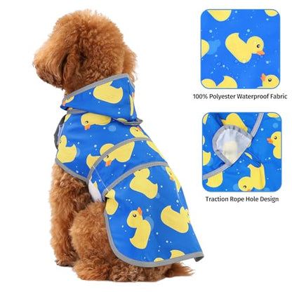 Dog Raincoat, Waterproof Dog Rain Jacket with Hood, Adjustable Rain Coat Poncho with Reflective Strips & Leash Hole for Large Medium Small Dogs Puppies, Lightweight Pet Clothes - color: Blue Duck, size: X-Small
