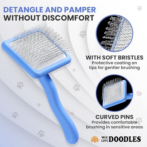 We Love Doodles Slicker Brush with Non Scratching Pins - Dog Brush with Coated Pins, Slicker Brush for Dogs Dematting, Grooming Brushes for Short Haired & Long Haired, Poodle & Goldendoodle (Large) - size: Large