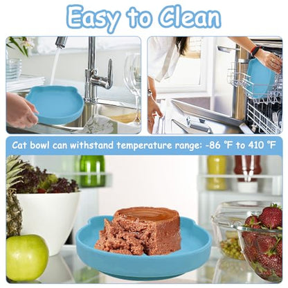 Suction Cup Cat Bowl Silicone Cats Food Bowls 7" Shallow Kitty Plates Non-Slip Pet Dishes Relief Whisker Fatigue Puppy Feeding Bowl for Dry & Wet Food (Blue) - color: 1 Pcs-(Blue), size: L: 7 inches - with Suction Cup