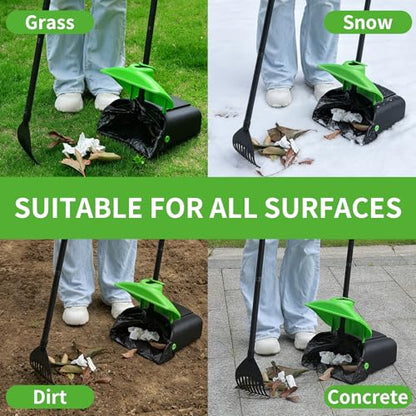 ienjoyed 40" Tall Dog Pooper Scooper with 100 Bags Attachment, Large Capacity Swivel Bin and Rake Metal Pole, Long Handle Pooper Scooper for Large Dogs, Dog Poop Scoop for Yard (Green) - color: Green
