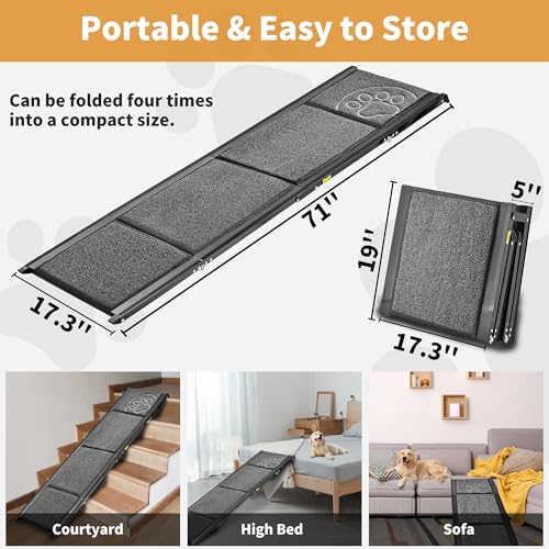 Dog Ramp for Large Dogs, Extra Long 71" & 17.3" Wide Folding Dog Ramp for High SUV & Truck, Portable Non-Slip Pet Ramp for Car, Supports 250 lbs - size: Upgraded 71" L x 17.3" W
