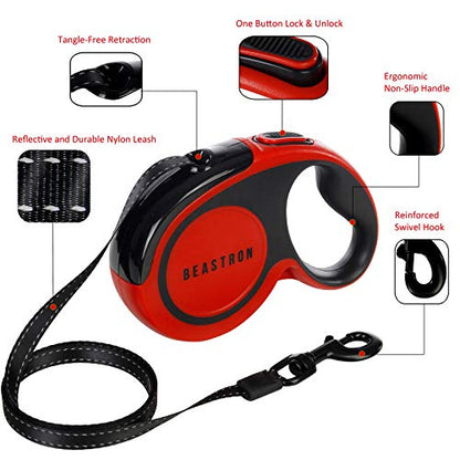 Upgraded Retractable Dog Leash, 16" Extra Long Tangle-Free Reflective Nylon, Small to Medium Dogs up to 110lbs, Waste Bags and Dispenser Included (Red) - style: (Upgraded) Red