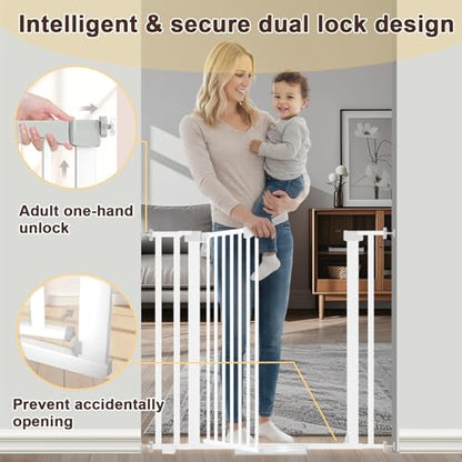 30"-62.5" Extra Wide Baby Gate for Doorways/Hallways,Pressure-Mounted Dog Gate Indoor for Stairs, Auto Close Pet Door for Child/pet Proof Safety, No Need Drilling, White - size: White30''-62.5''Wide