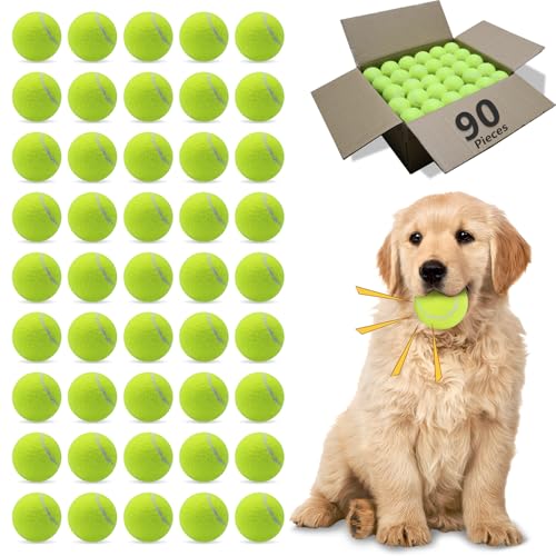 Magicorange Dog Tennis Balls,90 Pack 2.5 inch Floatable Squeaky Tennis Balls for Fetch Exercise, Natural Rubber Squeaky Dog Ball Training Safe (Yellow) - color: Yellow, size: 90 Pack