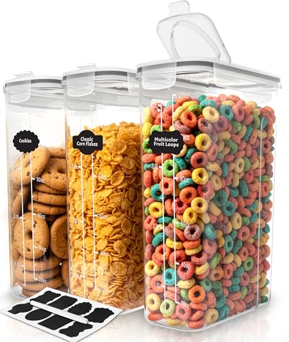 Utopia Kitchen Cereal Containers Storage Set – 3 Pack 4L(135.2 oz) Airtight Food Storage Containers with Lids, BPA-Free Cereal Dispensers for Pantry Organization and Storage (Clear) - size: 4 Liter (Pack of 3)