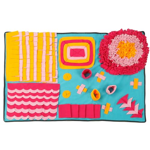Pet Life ® 'Sniffer Snack' Multiple Treat Hiding and Engaging Pet Snuffle Mat Interactive Slow Feeding Dog Mat - color: Blue Pink and Orange