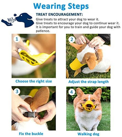 LUCKYPAW Dog Muzzle, Soft Duck Silicone Mouth Cover with Adjustable Strap for Small Medium Dogs, Best to Prevent Barking, Biting, and Chewing(Yellow,S) - color: Yellow, size: S