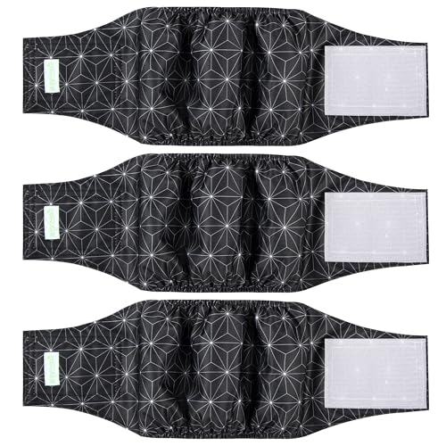 wegreeco Washable Male Dog Diapers (Pack of 3) - Washable Male Dog Belly Wrap (Black Asanoha Pattern, X-Small) - color: Black Asanoha Pattern, size: X-Small (Pack of 3)