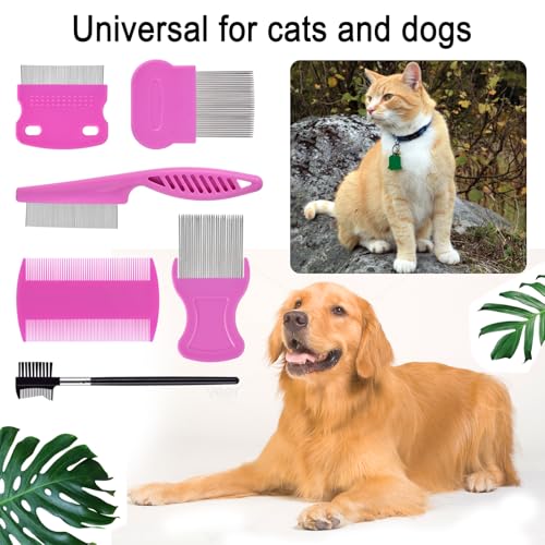 6 Pack Flea Comb for Cats Dogs,Stainless Steel Dog Cat Grooming Combs With Rounded Teeth,Double-Sided Tear Stain Remover,Dematting Comb For Dogs Cats Ideal for Small, Medium & Large Pets (Pink) - color: NEW Pink