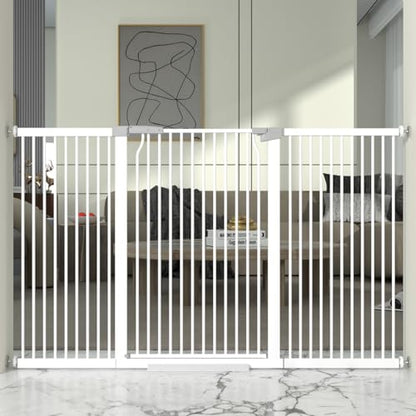 41" Extra Tall and Wide Baby Gate, 65.8-68.5'' Wide Pet Cat Gate for Doorway, Extra Wide Pressure Mounted Child Door with Expansion Kit, Metal Safe Gate, Tall Dog Gate, White - size: 65.8-68.5''W