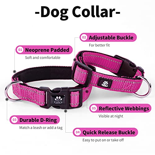 IVY&LANE Reflective Dog Collar and Leash Set,Adjustable Neoprene Padded Dog Collars, Breathable Nylon Pet Collar for Small Medium Large Dogs(Small,Fuchsia Pink) - color: Fuchsia Pink, size: S