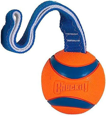 Chuckit! Ultra Tug Dog Toy - Ultra Ball on a Durable Nylon Cord Handle - Fetch and Tug-of-War Toy for Dogs - Size Large - for Breeds 60-100 lbs - 3-inch Diameter - Orange and Blue (Pack of 12) - size: Large (Pack of 12), style: Ultra Tug
