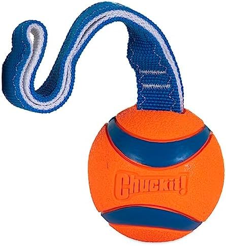Chuckit! Ultra Tug Dog Toy - Ultra Ball on a Durable Nylon Cord Handle - Fetch and Tug-of-War Toy for Dogs - Size Large - for Breeds 60-100 lbs - 3-inch Diameter - Orange and Blue (Pack of 12) - size: Large (Pack of 12), style: Ultra Tug