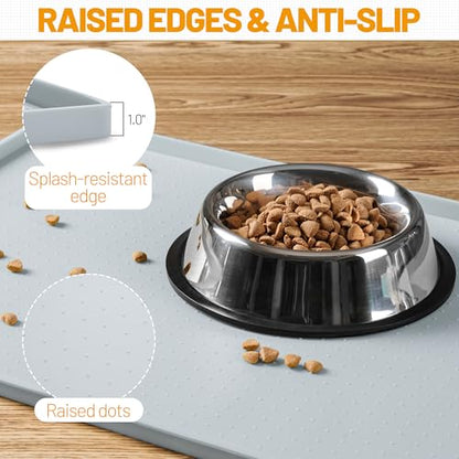 Hubulk Dog Feeding Mat,100% Waterproof Food Grade Silicone Pet Food and Water Bowl Placemat,Dishwasher, High Raised Edge to Prevent Spills,Nonslip Tray to Stop Messes on Floor（32"x24"x1.0", Mist） - color: Mist, size: 32"l X 24"w