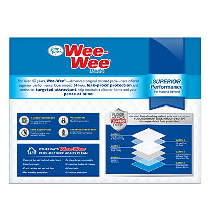 Four Paws Wee-Wee Superior Performance Unscented Pee Pads for Dogs & Puppies, Quilted Leak-Proof Dog Housebreaking Potty Training Floor Protection, 22" x 23", 150 Count - size: 150 Count