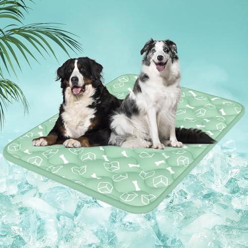 Rywell Dog Cooling Mat 2.0, Nature Green,59" x 40" Thick & Durable Cooling Mat for Extra Large Dogs, Long-Lasting Cool with Waterproof & Color-Changing Arc-Chill Tech (Q-Max>0.5) Washable& Non-Toxic - color: Green, size: XX-Large