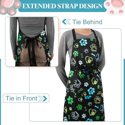 Dog Grooming Waterproof Apron with 2 Pockets, Cute Animals Puppy Dog Pets Apron - style: Dog Paw Heart Bone