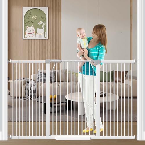 Fairy Baby 40.5" Extra Tall Baby Gates for Doorways, 54.8"-60.2" Extra Wide Dog Pet Gate for House, Metal Pressure Mounted Walk Through Baby Gate, No Drill Safety First Child Gate for Doorways, White - color: White, size: 54.8"-60.2"