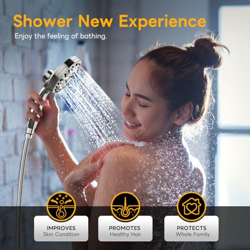 Magnetic Handheld Shower Brushed Nickel,High-Pressure 10-Mode Shower Head with Magnetic Guidance Docking System,Stainless Steel Hose - color: Brushed Nickel