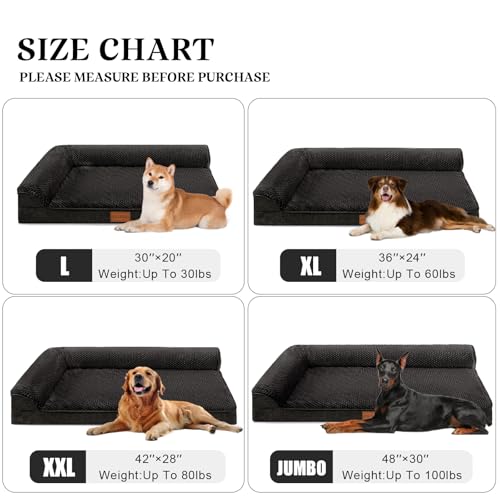 Orthopedic Dog Bed Large Sized Dog 36''X24'', Waterproof L Bolster Egg Crate Foam Pet Crate Beds with Washable Removable Cover, Non-Slip Soft Pet Couch Sleep Mat, Black - color: Black, size: L:36x24x3.5 IN
