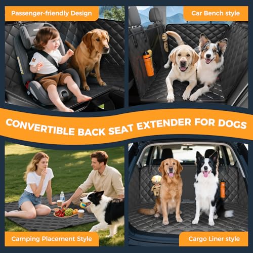 Dog Car Seat Cover for Back Seat, Hard Bottom Back Seat Extender for Dogs - Supports 400lbs, 2026 New Waterproof, Scratch Resistant, Anti Slip Portable Dog Hammock,Suitable for Cars Grey